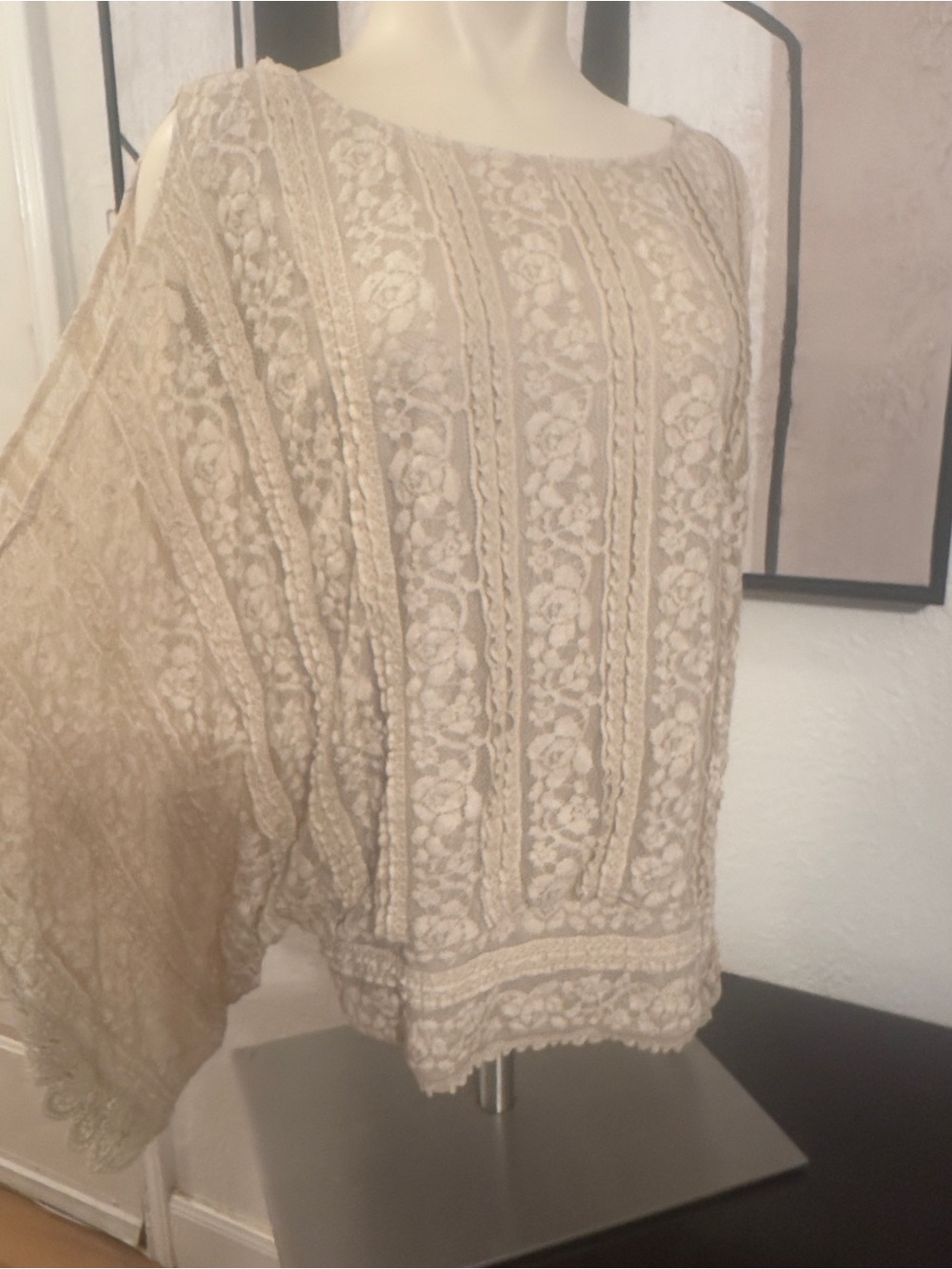A'Reve Lace Floral Boho Top in Light Beige